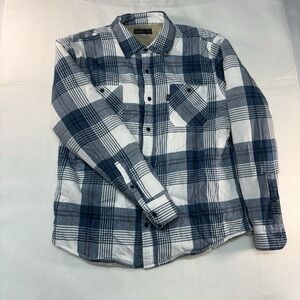 Caliville Men's Sherpa Lined Flannel Shirt Jacket Blue White Plaid Size Large